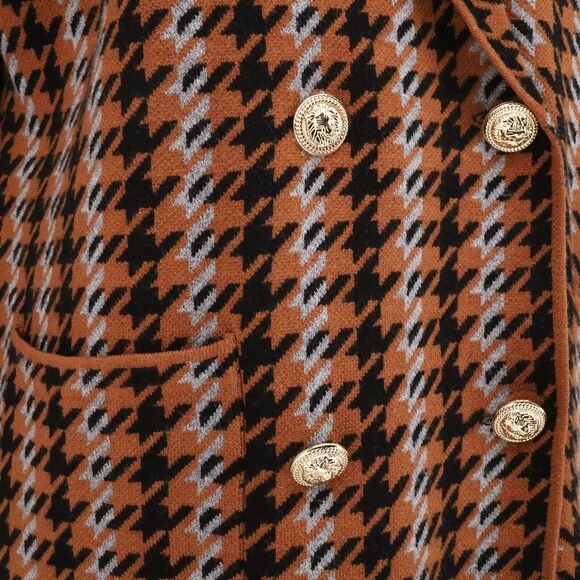 Joie Sweater Womens Jacket Medium Brown Black Blue Check Double Breasted Knit - Picture 7 of 11